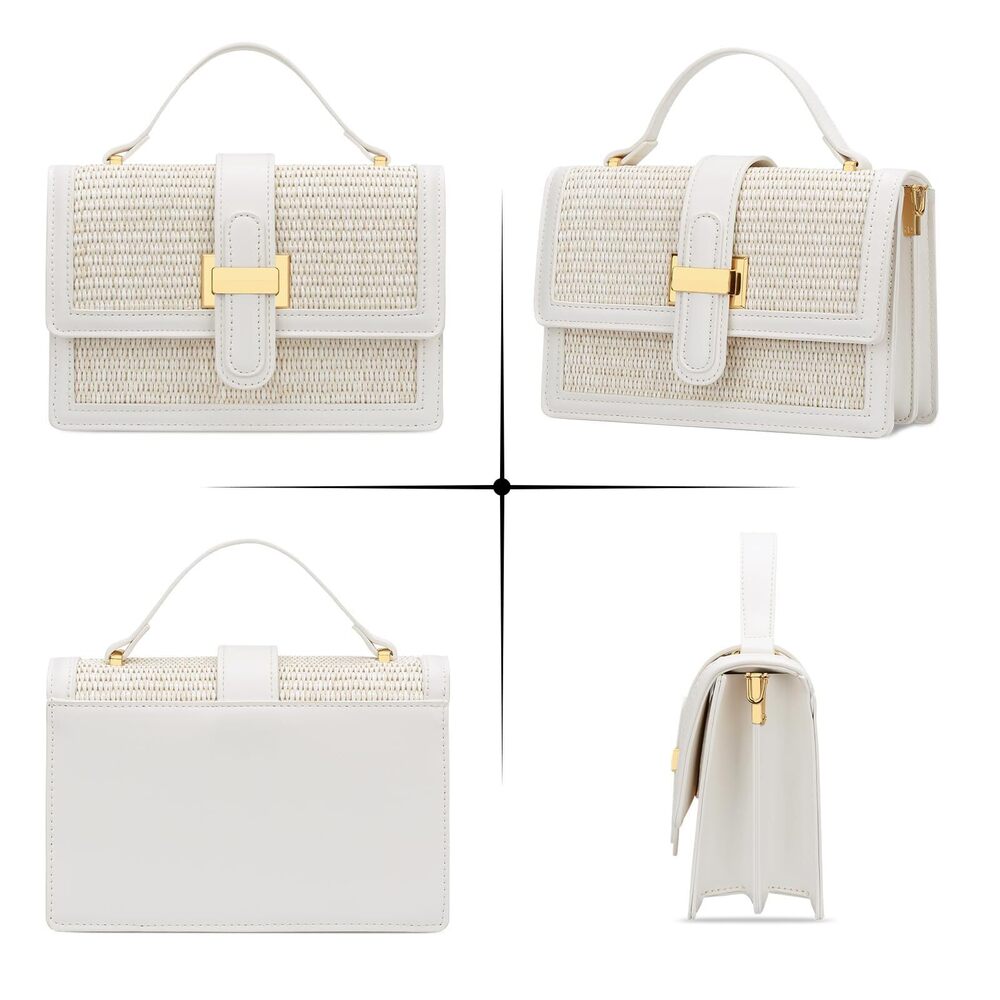 3690 Top Handle Straw Purse , Summer Straw Crossbody Bag, Handbag Shoulder - Picture 5 of 7